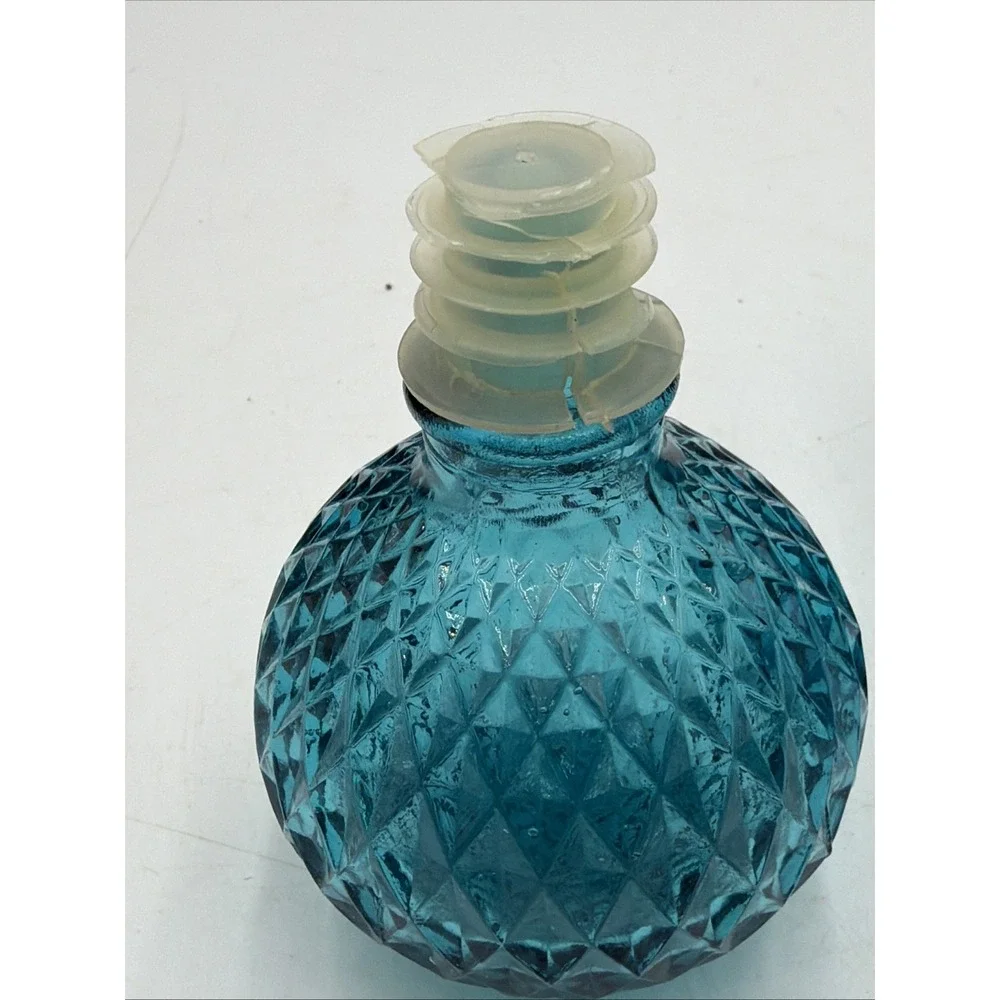 Vintage Blue Glass Genie Bottle Decanter W/Round Glass Stopper Made in Taiwan